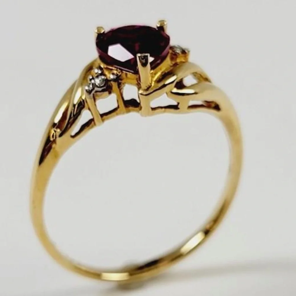 10k yellow gold, diamonds and pink sapphires jewelry set in heart box - Picture 5 of 16